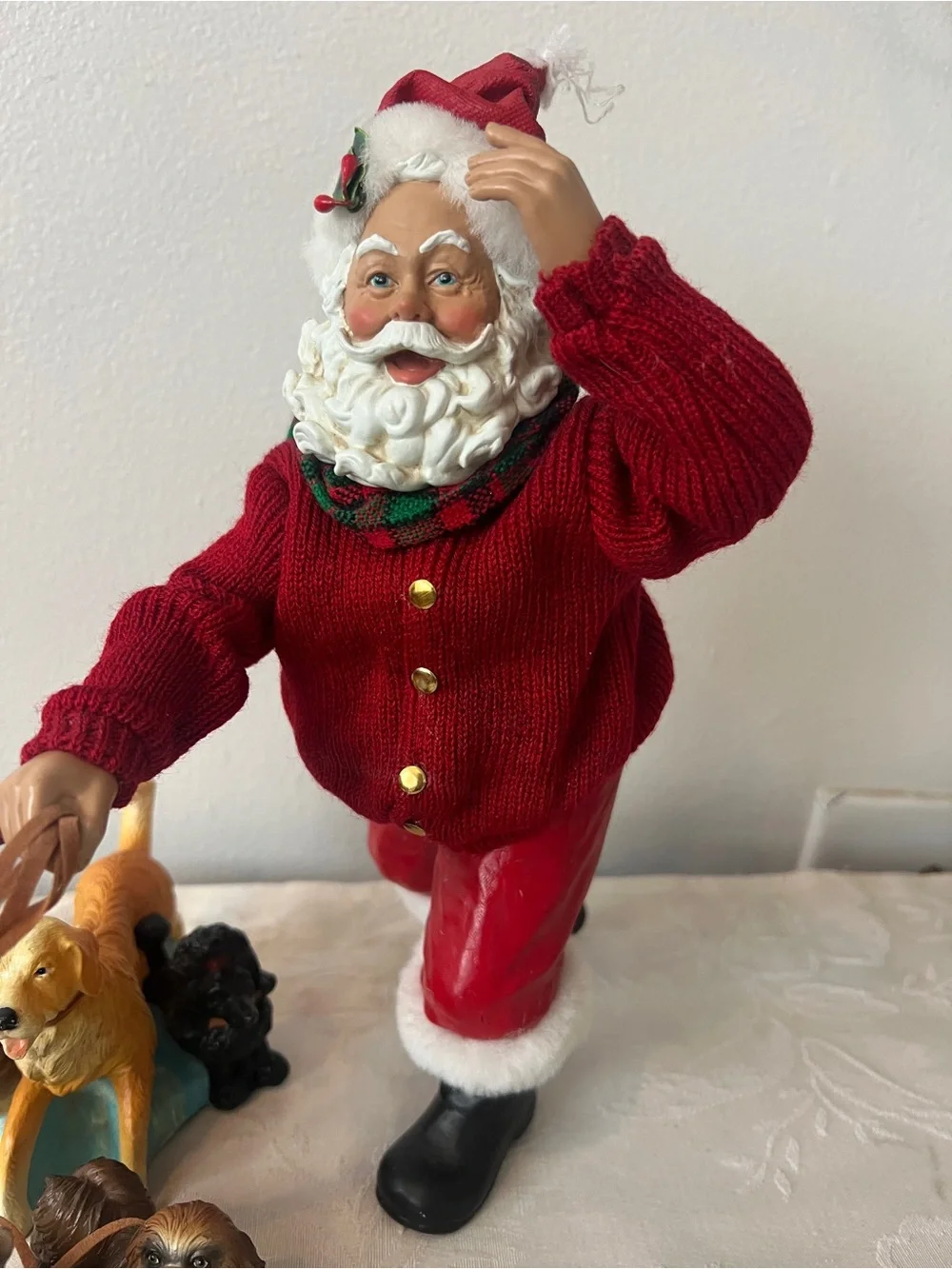 Dog Walking Santa Claus Figurine Decor